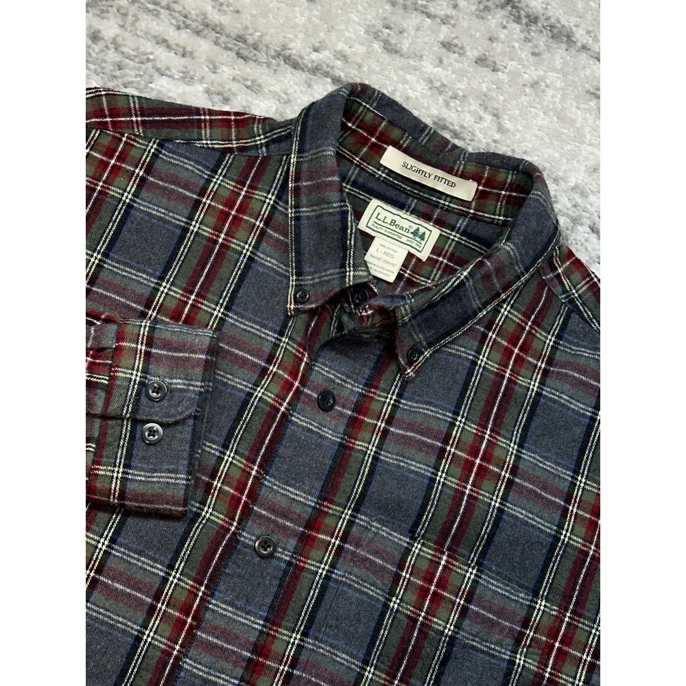 LL Bean Scotch Plaid Flannel Shirt Mens Large Button Down Slightly Fitted 298167